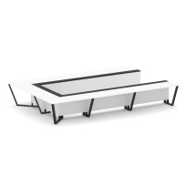 Стол для переговоров П-образный Steel Meet KM-PR.B.SP-15P / Тиквуд Светлый – Графит Глянец – Металл Черный / 4800×3200×750 Стол для переговоров П-образный Steel Meet KM-PR.B.SP-15P / Тиквуд Светлый – Графит Глянец – Металл Черный / 4800×3200×750