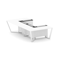 Стол для переговоров П-образный Steel Meet KM-PR.B.SP-07P / Тиквуд Светлый – Графит Глянец – Металл Белый / 1600×3200×750 Стол для переговоров П-образный Steel Meet KM-PR.B.SP-07P / Тиквуд Светлый – Графит Глянец – Металл Белый / 1600×3200×750